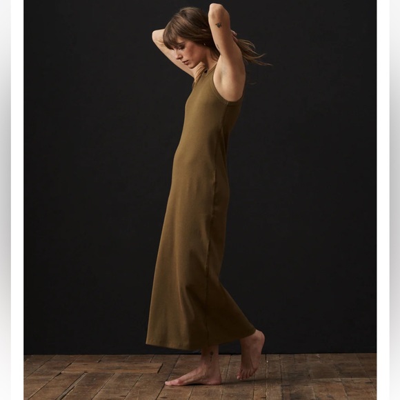 Buck Mason Surplus Rib Tank Maxi Dress Arbor Green S - Picture 3 of 9
